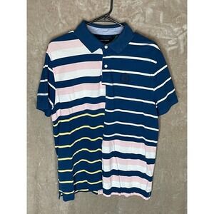 🚀 Tommy Hilfiger‎ Polo Shirt Men's L Striped Custom Fit Short Sleeve Crest Logo